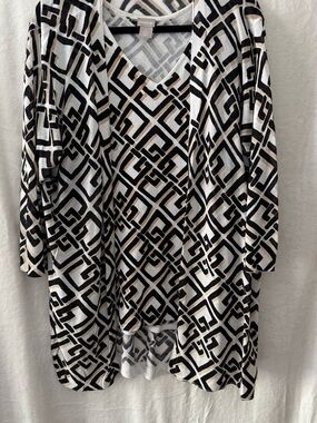 Chico's Black, White & Brown Geometric V-Neck Twinset